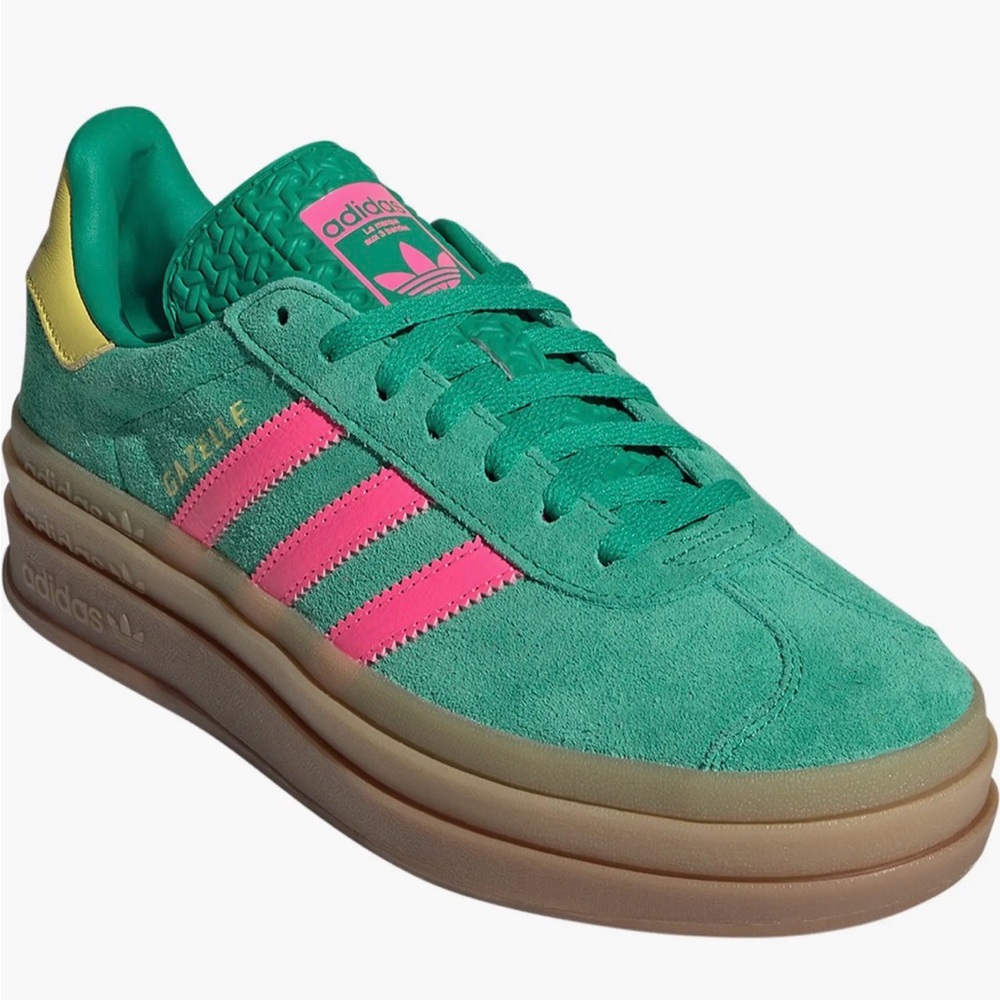 Adidas Gazelle Bold Platform Court Green and Pink Sneakers SZ 8